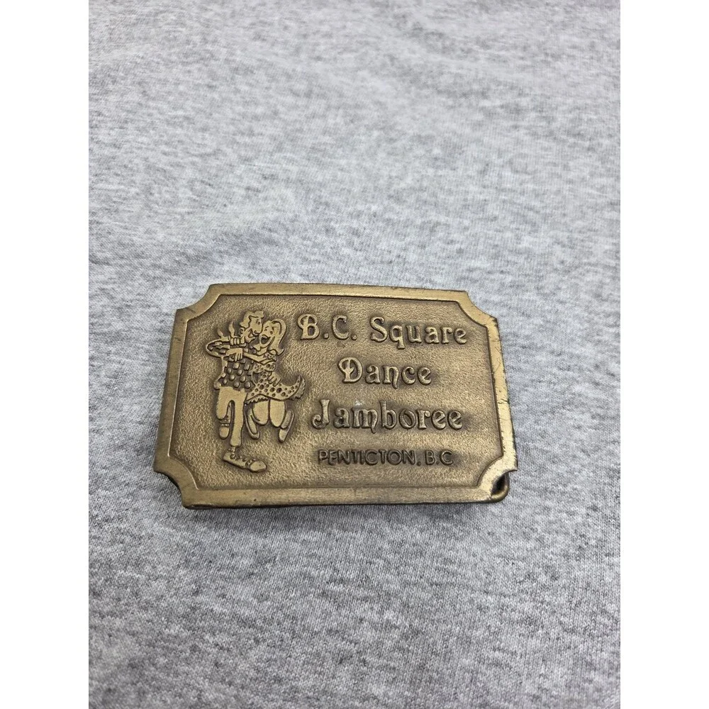 Vintage BC Square Dance Jamboree Solid Brass Canada Belt Buckle